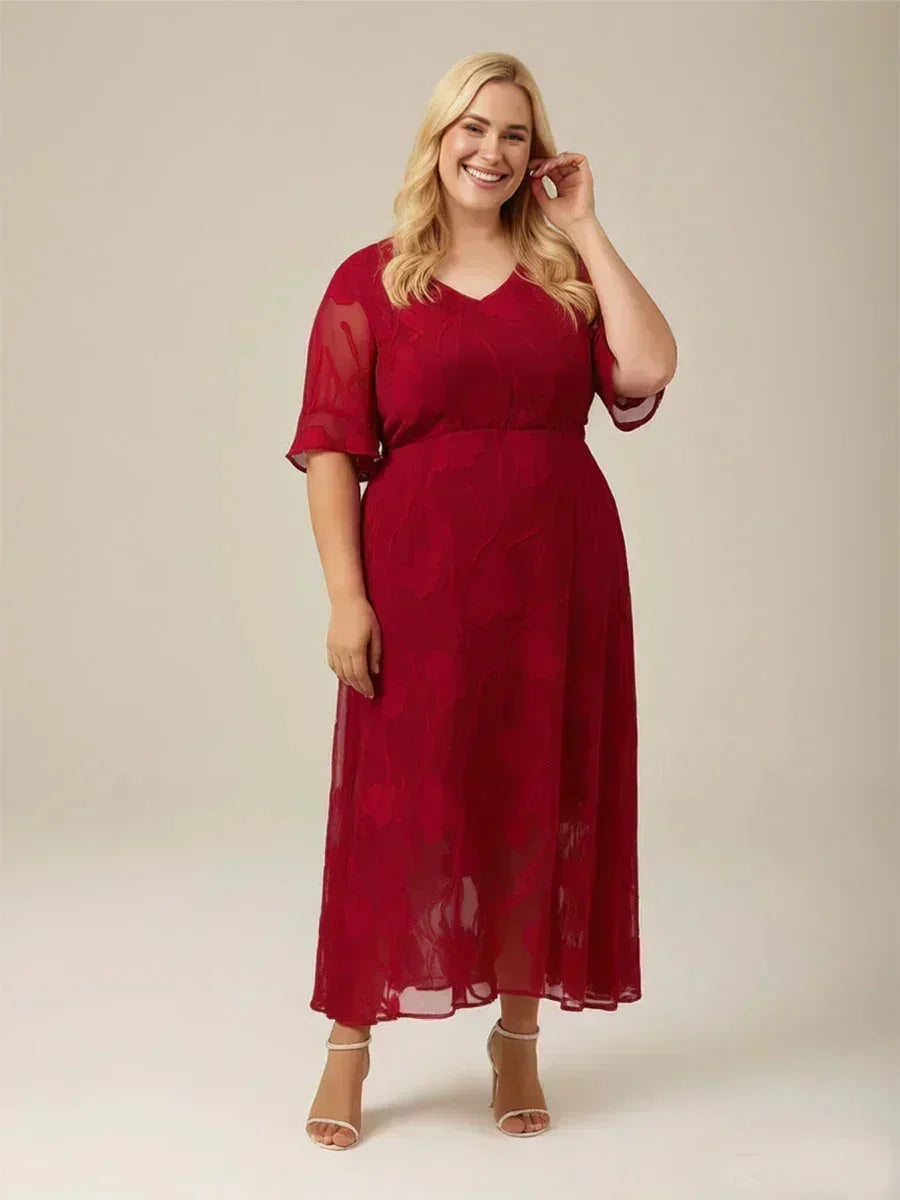 Rüschen Volant Spitze Maxikleid für Große Größen