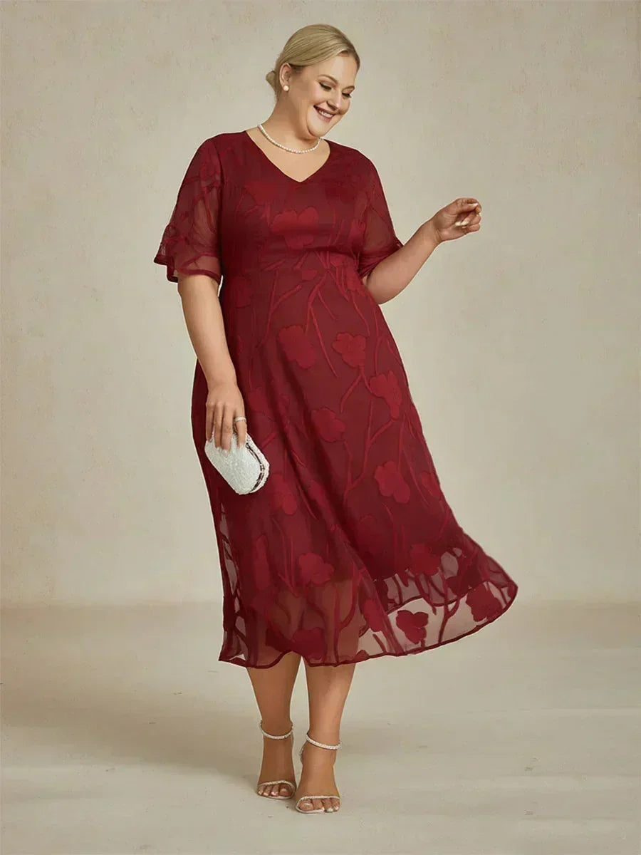 Rüschen-Spitzen-Maxikleid für große Größen