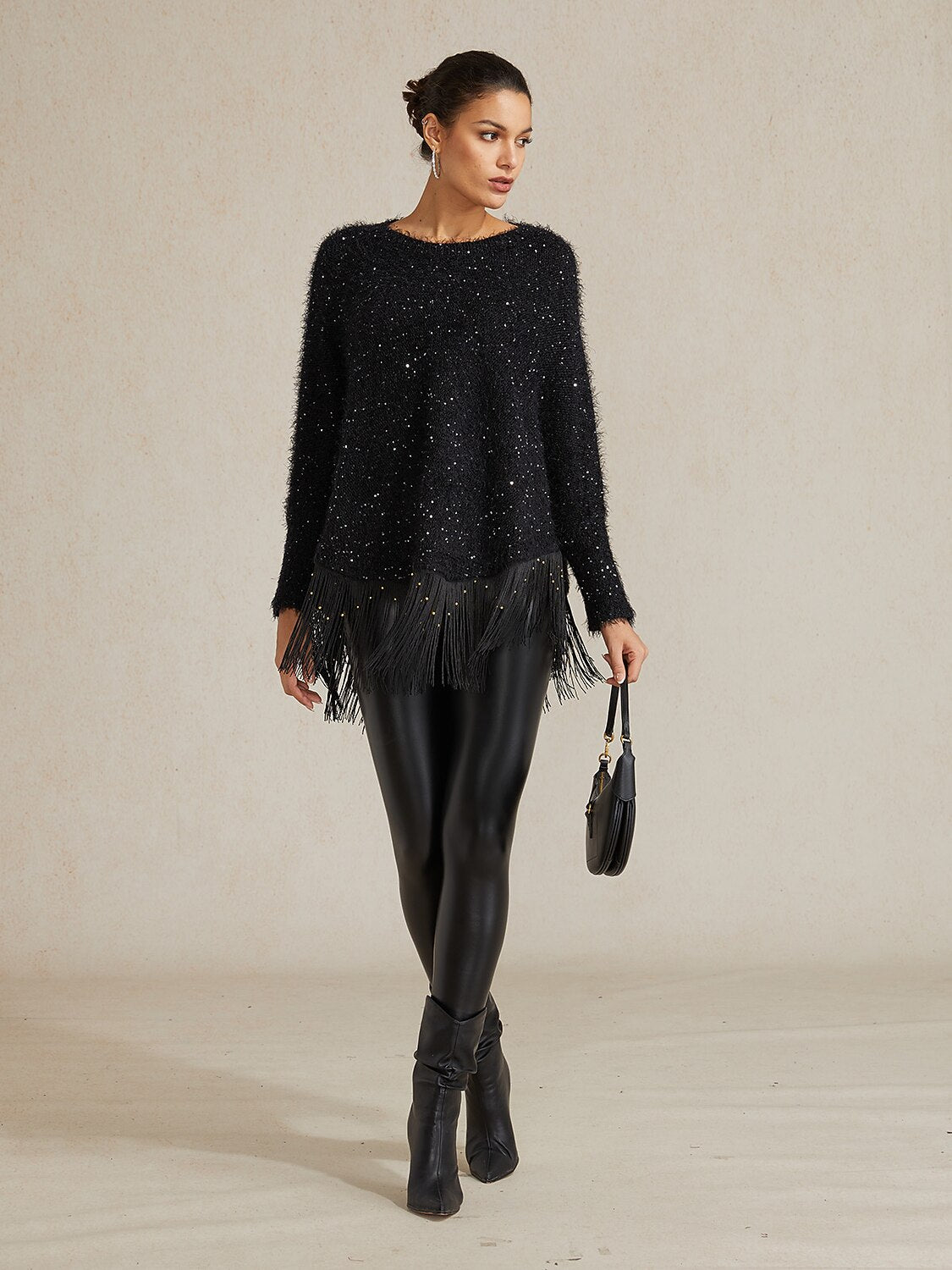 Sequin Fringe Batwing Sweater