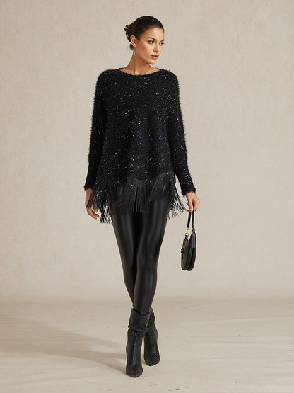 Sequin Fringe Batwing Sweater