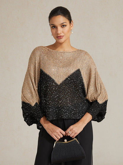 Sequin Colorblock Batwing Sweater