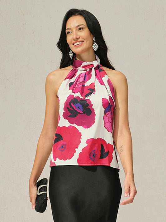 Satin Floral Halter Neck Top
