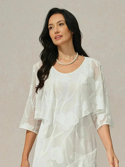 Floraler, transparenter Chiffon-Schulterjäckchen mit 3/4-Ärmeln