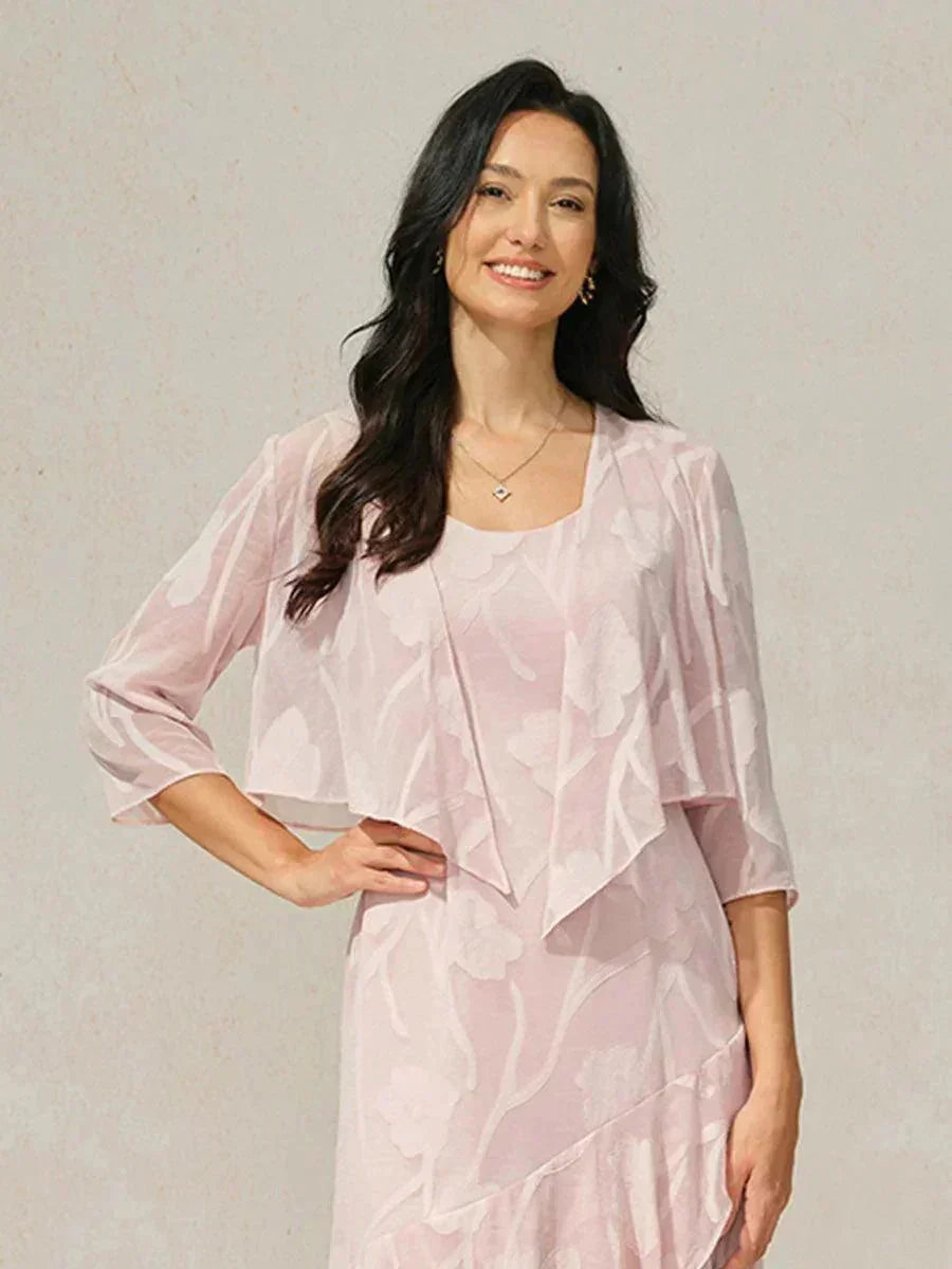 Floraler, transparenter Chiffon-Schulterjäckchen mit 3/4-Ärmeln