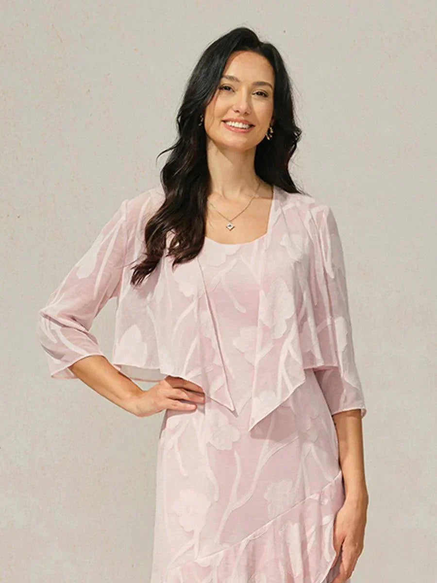 Cardigan floreale in chiffon trasparente con maniche 3/4