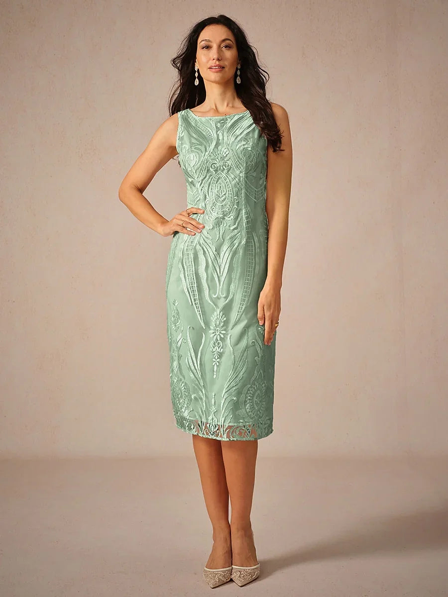 Embroidery Lace Boat Neck Sleeveless Dress