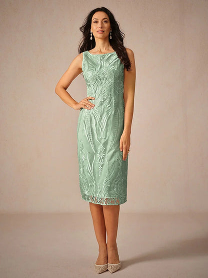 Embroidery Lace Boat Neck Sleeveless Dress