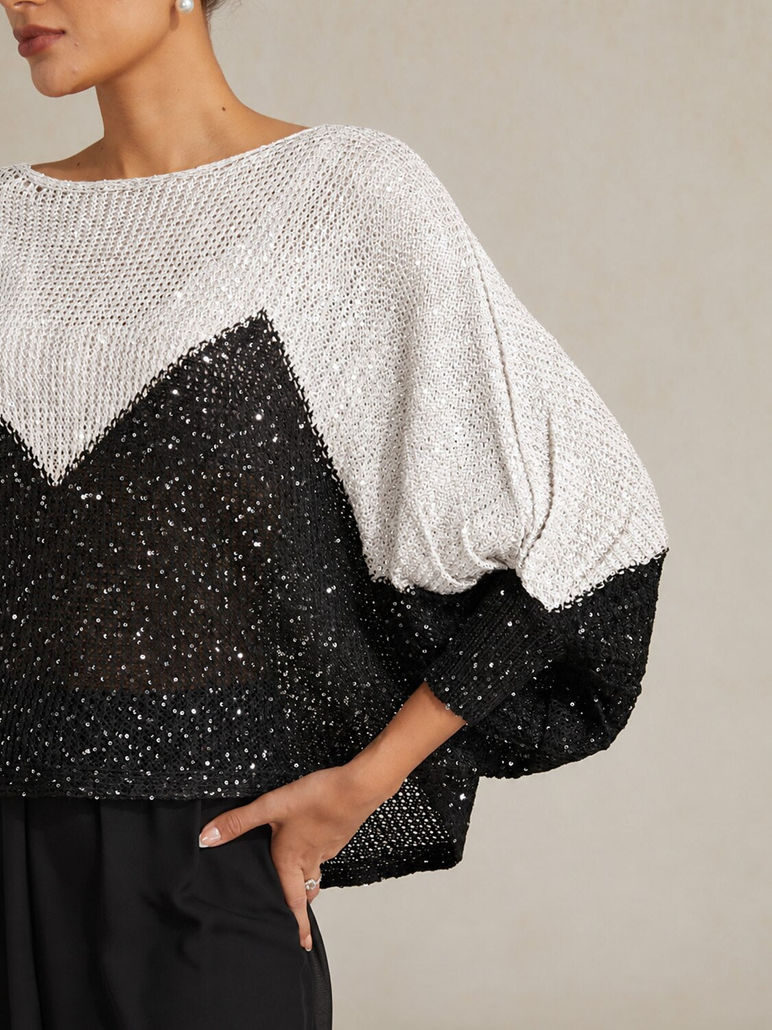 Sequin Colorblock Batwing Sweater