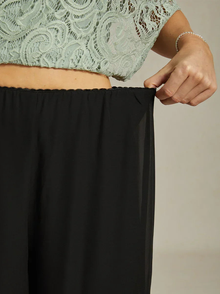 Straight Leg Pant With Chiffon Split Leg Overlay