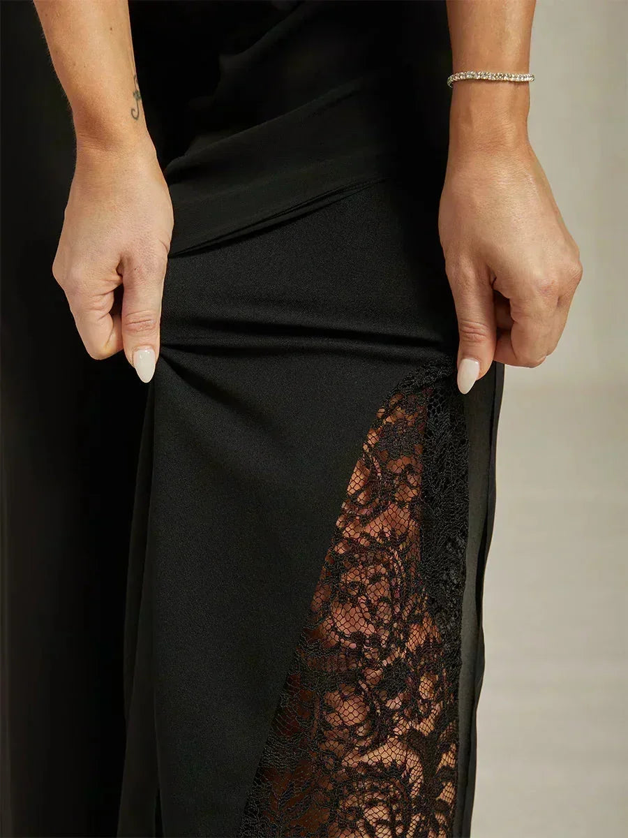 Straight Leg Pant With Chiffon Split Leg Overlay