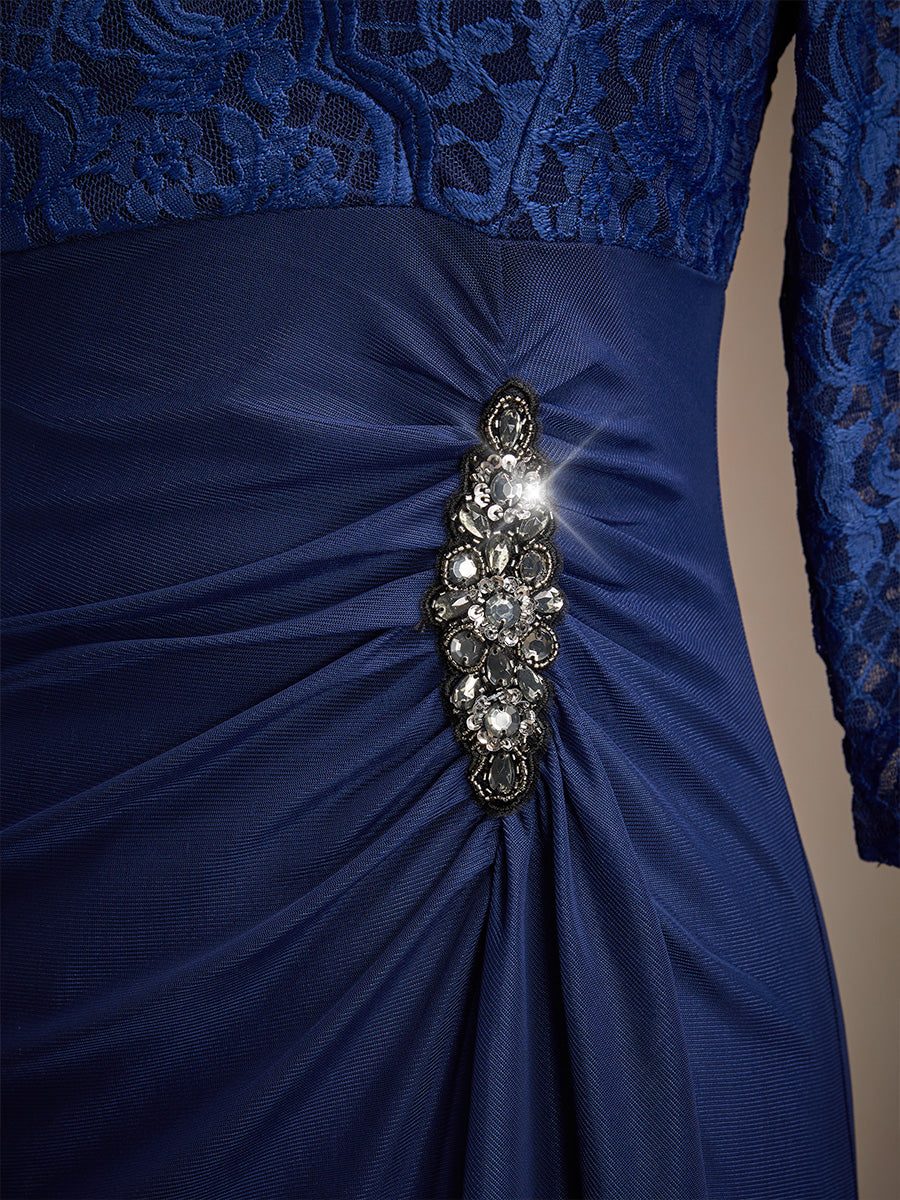 Lace A-Line Empire Waist Dress with Beaded Detail