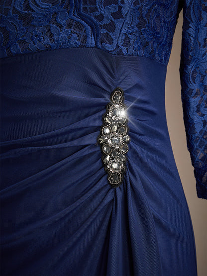 Lace A-Line Empire Waist Dress with Beaded Detail