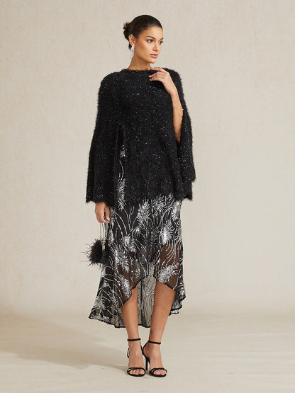 Sequin Knit Poncho Sweater
