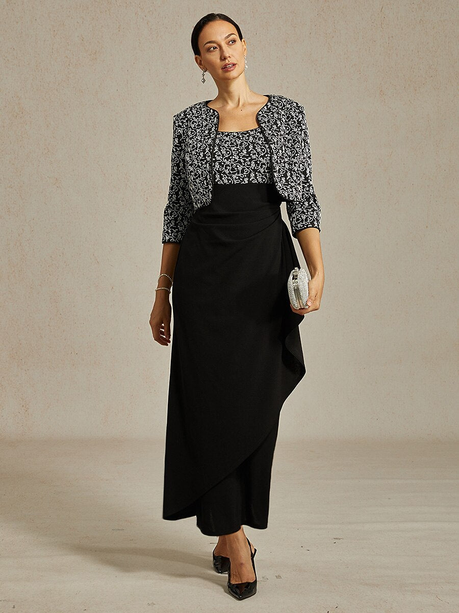 Jacquard Ruffle Ankle Length Jacket Dress