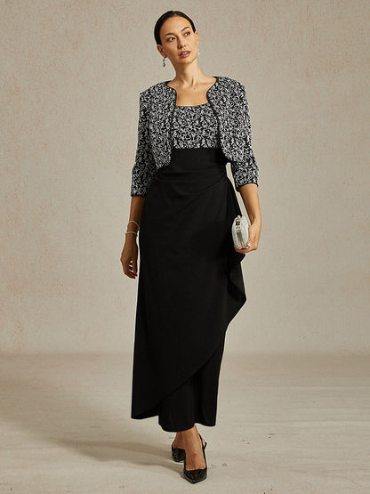Jacquard Ruffle Ankle Length Jacket Dress