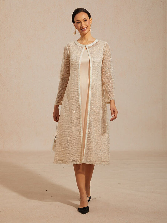 Sequin Mesh Satin A-Line Jacket Dress