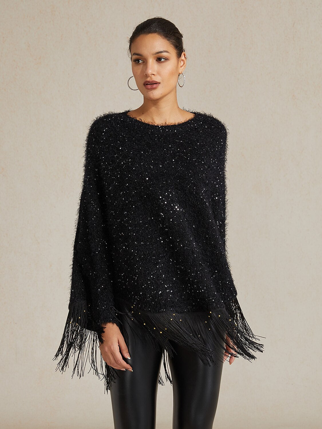 Sequin Fringe Batwing Sweater