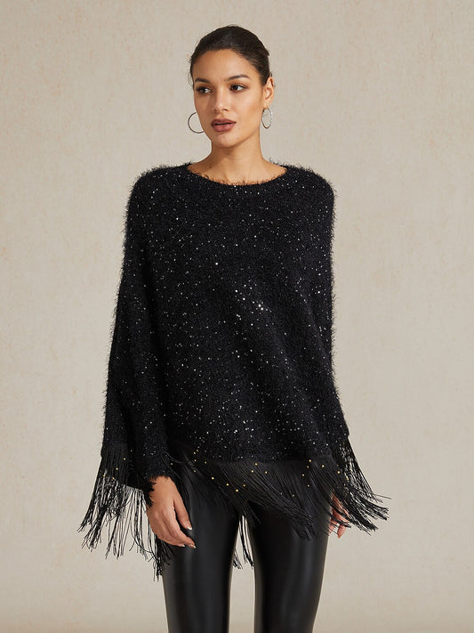 Sequin Fringe Batwing Sweater