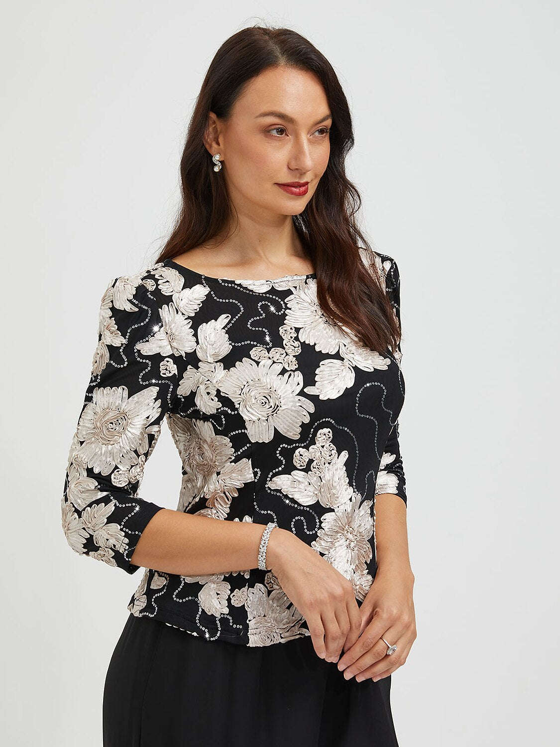 Sequins Rosette Floral Top