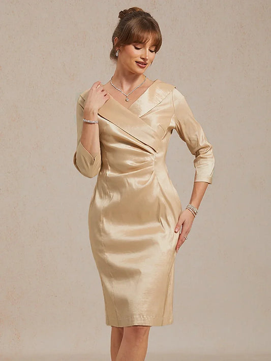 Sheath Stretch Taffeta Cocktail Dress with Portrait Collar