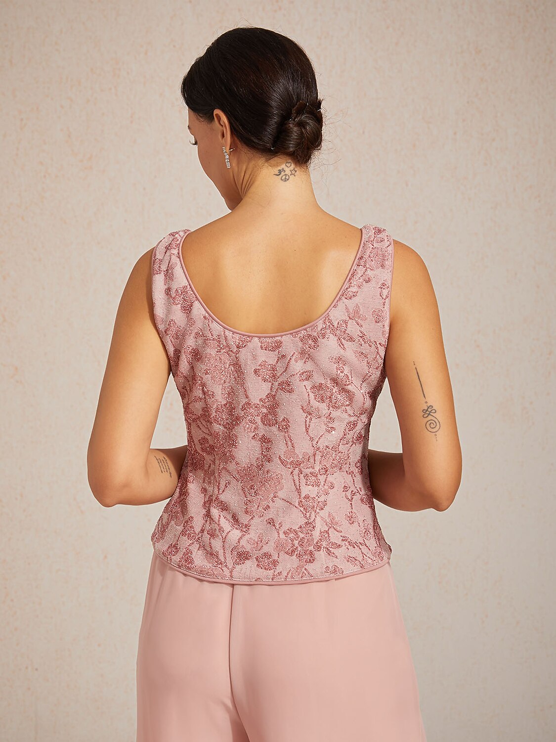 Floral Knit Jacquard Mandarin Collar Twinset