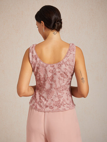 Floral Knit Jacquard Mandarin Collar Twinset