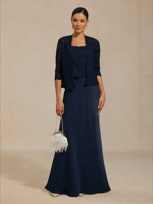 A-Line Lace Jacket Dress with Satin Slip