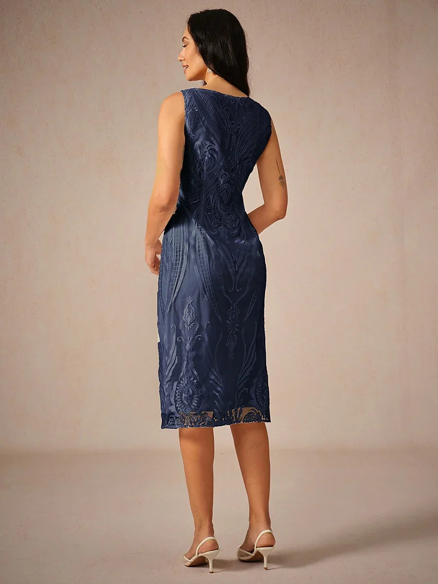 Embroidery Lace Boat Neck Sleeveless Dress