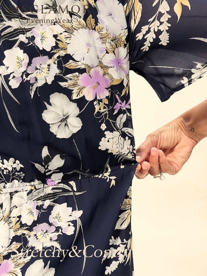 Floral Chiffon V Neck Ruffle Midi Dress