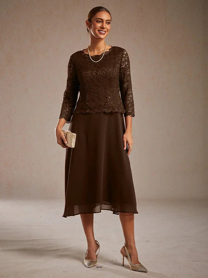 Elegantes knielanges Kleid aus Spitze und Chiffon