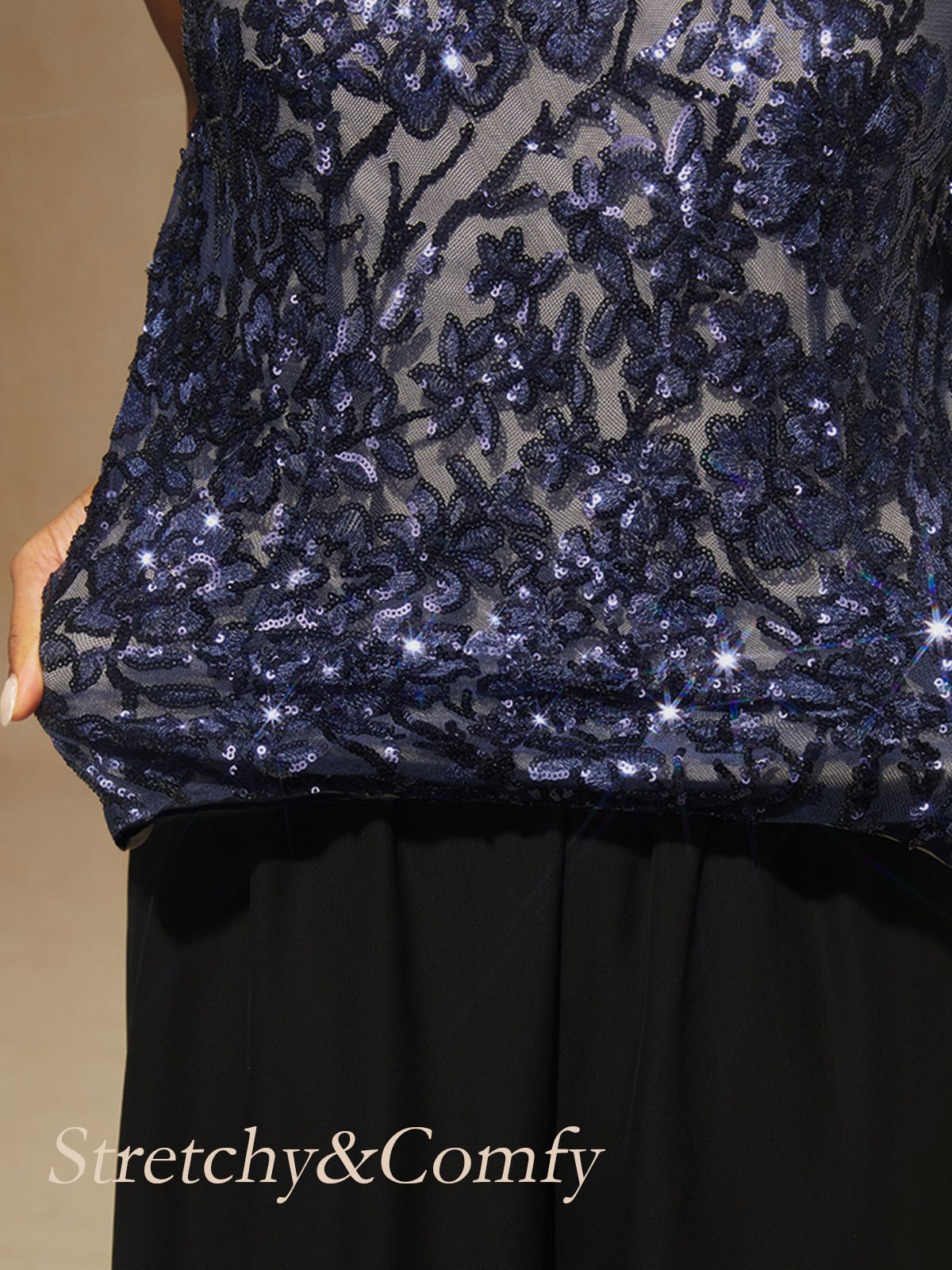 Floral Mandarin Collar Sequin Twinset