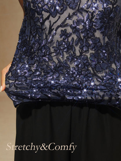 Floral Mandarin Collar Sequin Twinset