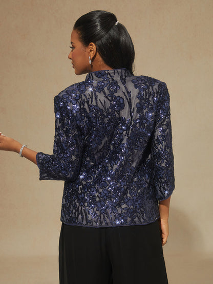 Floral Mandarin Collar Sequin Twinset