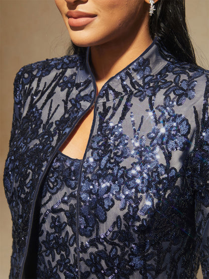 Floral Mandarin Collar Sequin Twinset