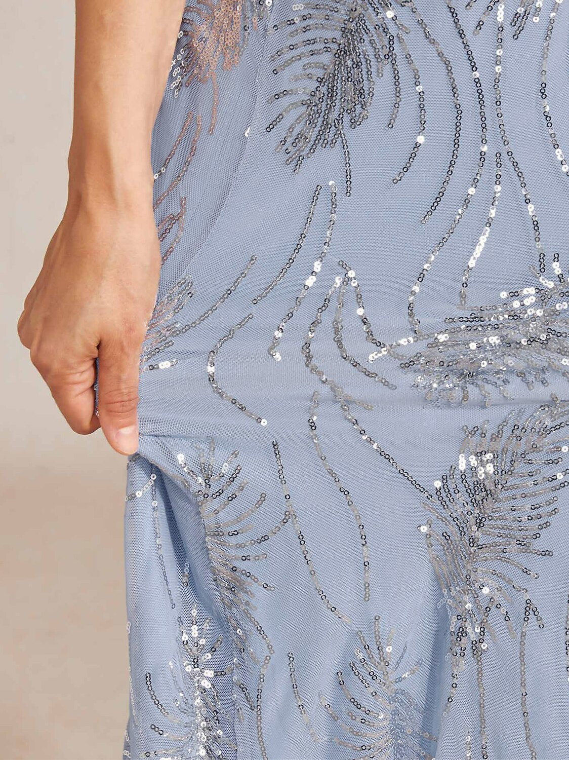Short Sleeve A-Line Maxi Dress with Mesh Sequin Detail