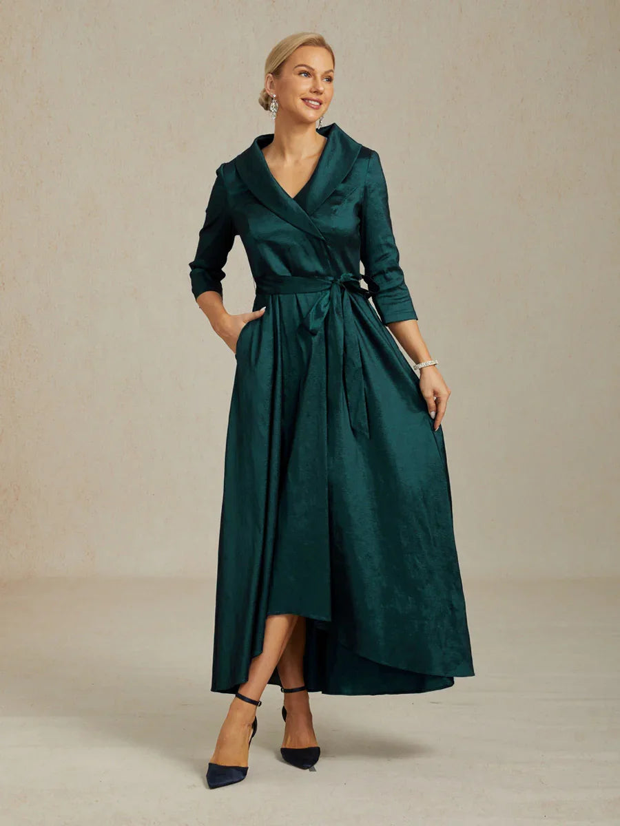 Stretch Taffeta Cocktail Dress with Tie Belt