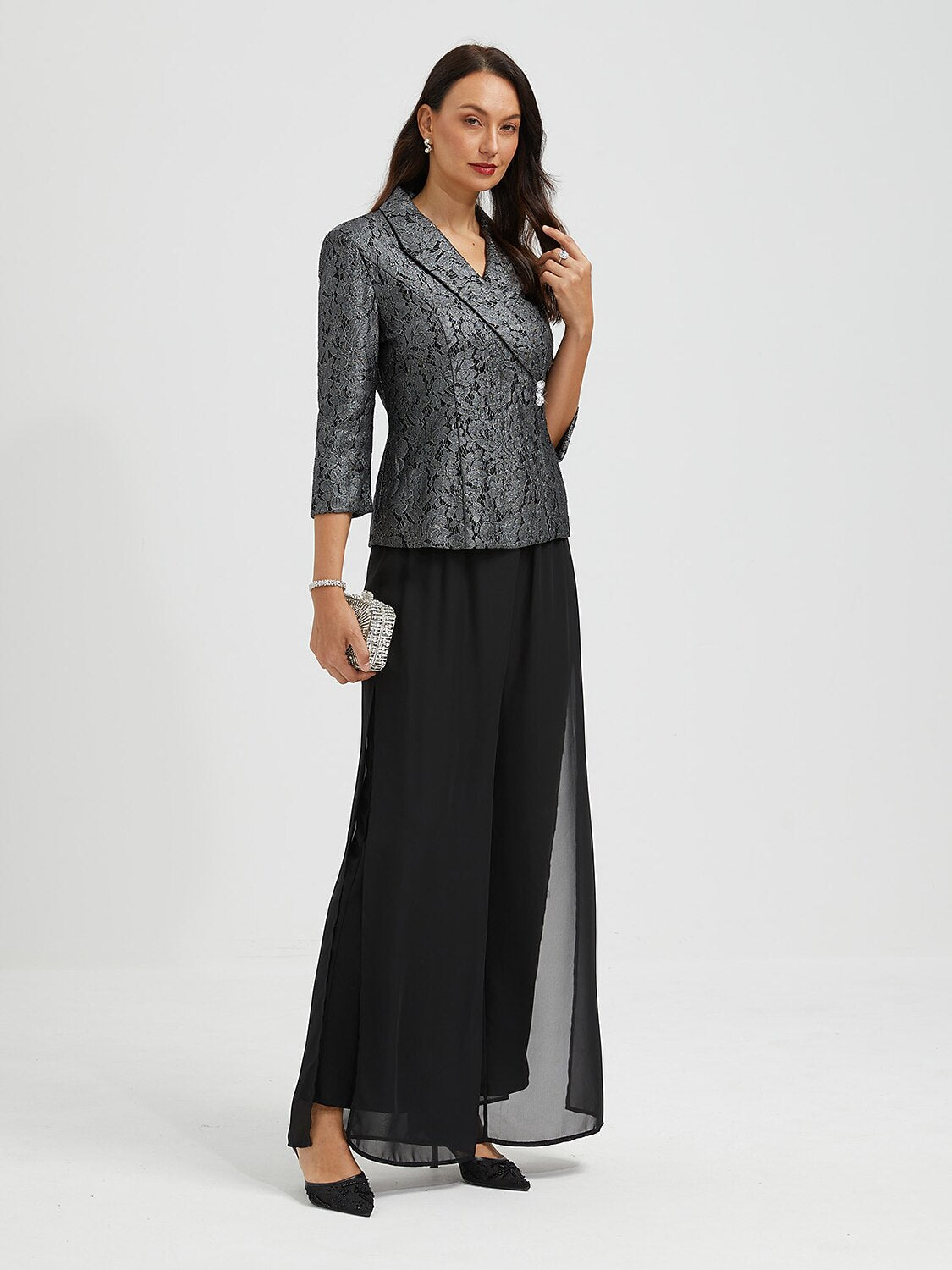 Lace Zipper Metallic Blouse