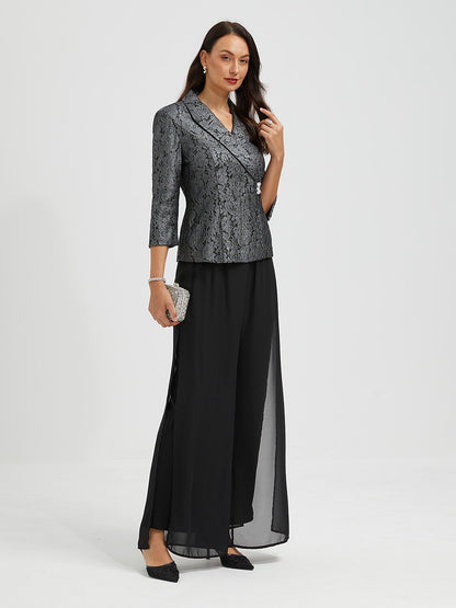 Lace Zipper Metallic Blouse