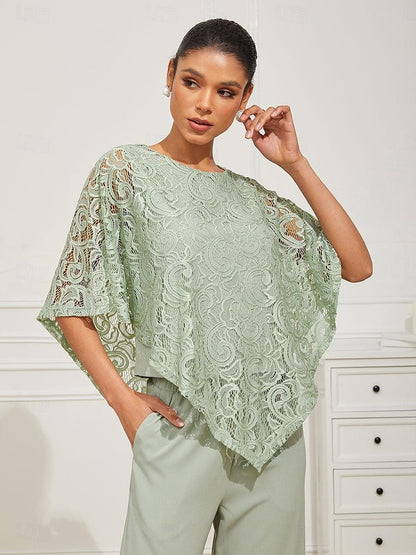 Elegantes Spitzentop mit Fledermausärmeln
