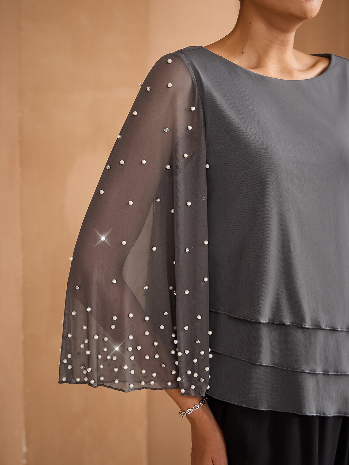 Beaded Layered Mesh Elegant Tops