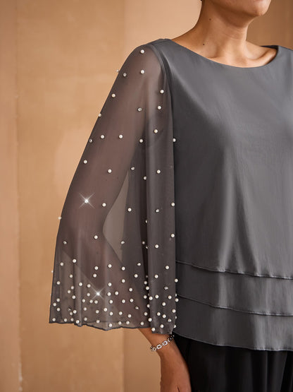 Beaded Layered Mesh Elegant Tops