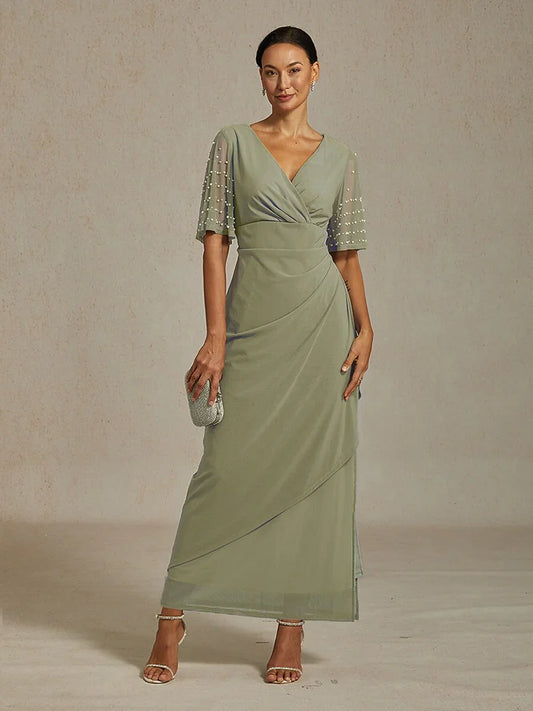Elegant Formal Dress with Embellished Flutter Sleeves