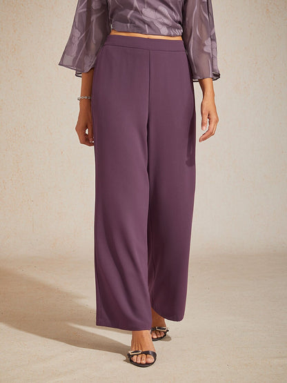Pantalon large taille mi-haute à taille élastique avec poches