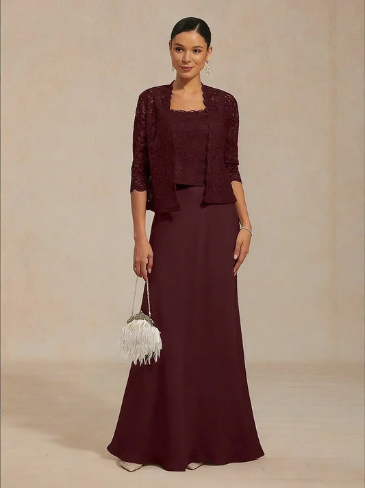 A-Line Lace Jacket Dress with Satin Slip