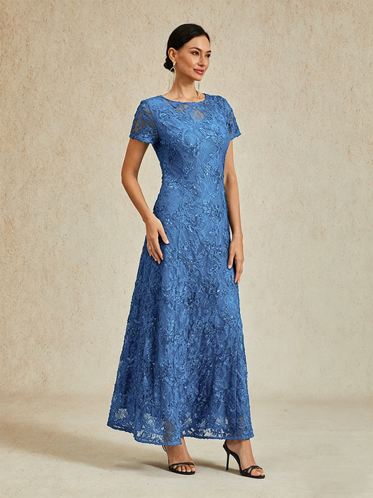 Rosette Lace A-Line Gown with Sequin Embellishment
