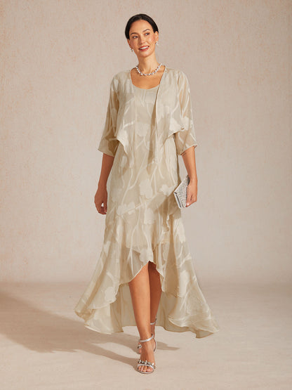 Ärmelloses Abendkleid aus Chiffon mit Blumenmuster und asymmetrischem Saum