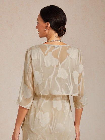 Floral Sheer Chiffon 3/4 Sleeve Shrug