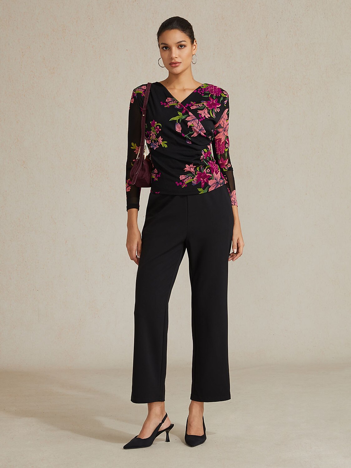 Floral Stretch Knit Wrap Top