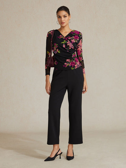 Floral Stretch Knit Wrap Top