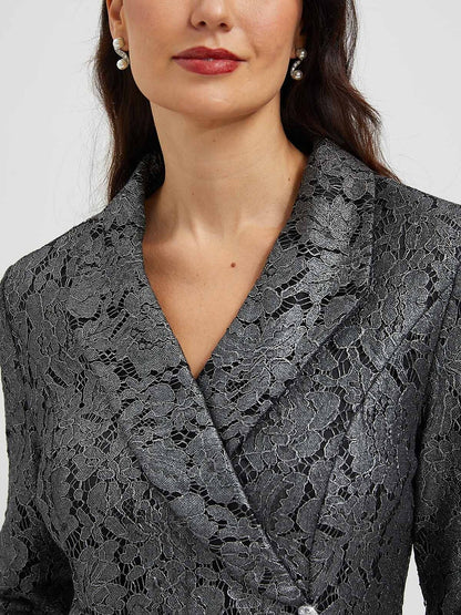 Lace Zipper Metallic Blouse